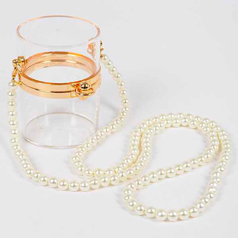 Clear Transparent Pearl & Gold Accent Stadium Handbag